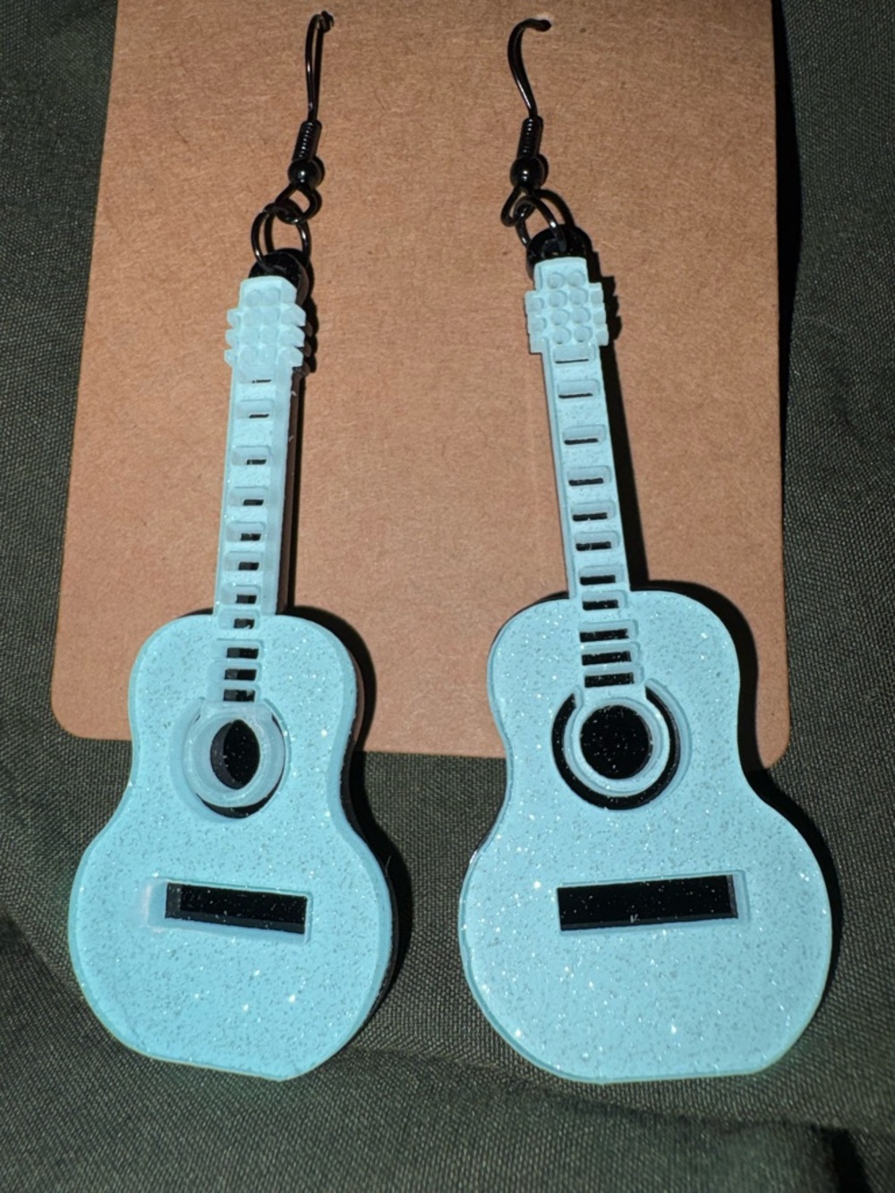 Light Blue Glitter Guitar Earrings